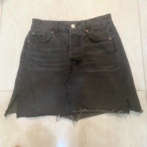 Washed Black Denim Mini Skirt Slit Sides